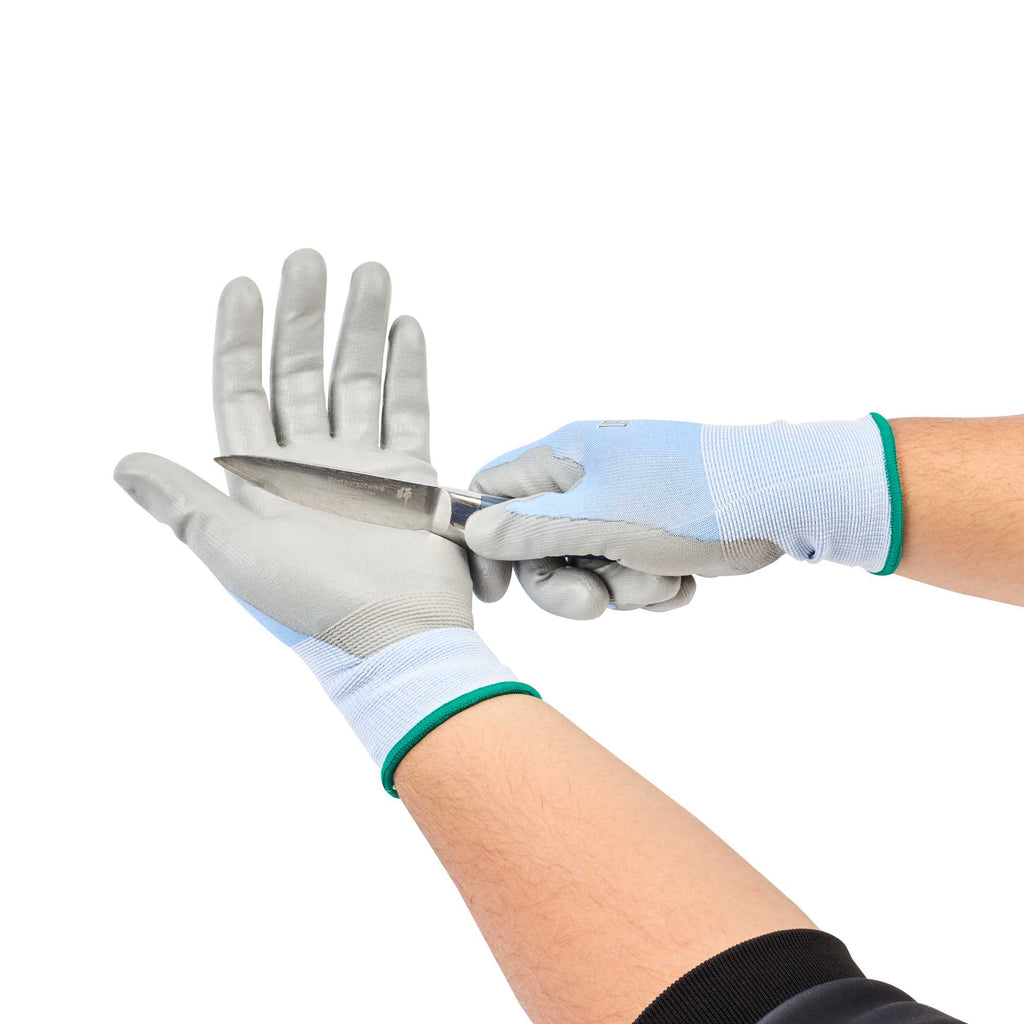 Life Protector Light Blue Diamond Blend Medium Work Gloves - with Foam Polyurethane Palm Coating, Cut-Resistant - Pair - 1 count box