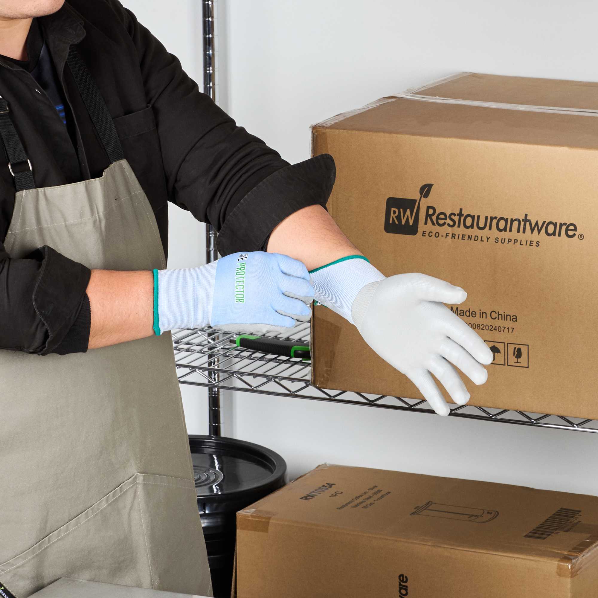 Life Protector Light Blue Diamond Blend Medium Work Gloves - with Foam Polyurethane Palm Coating, Cut-Resistant - Pair - 1 count box