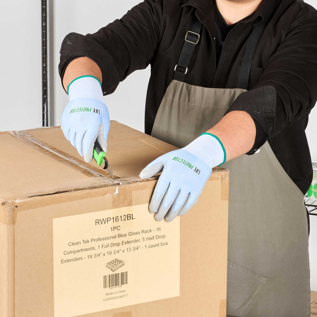 Life Protector Light Blue Diamond Blend Medium Work Gloves - with Foam Polyurethane Palm Coating, Cut-Resistant - Pair - 1 count box