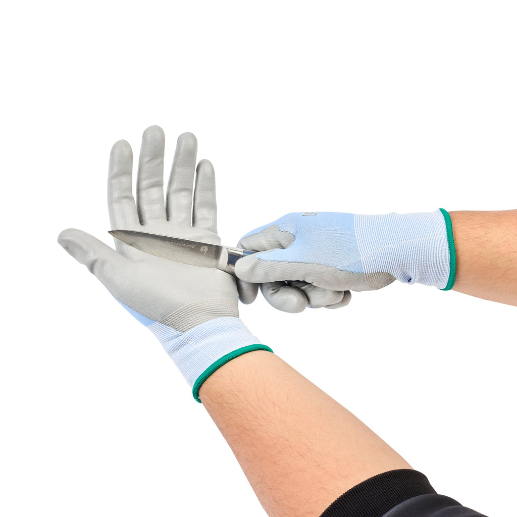 Life Protector Light Blue Diamond Blend Medium Work Gloves - with Foam Polyurethane Palm Coating, Cut-Resistant - Pair - 10 count box