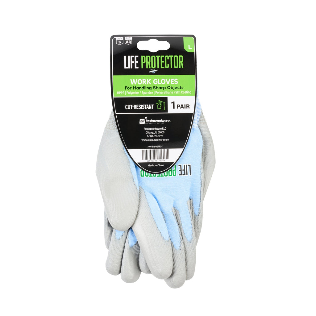 Life Protector Light Blue Diamond Blend Large Work Gloves - with Foam Polyurethane Palm Coating, Cut-Resistant - Pair - 1 count box
