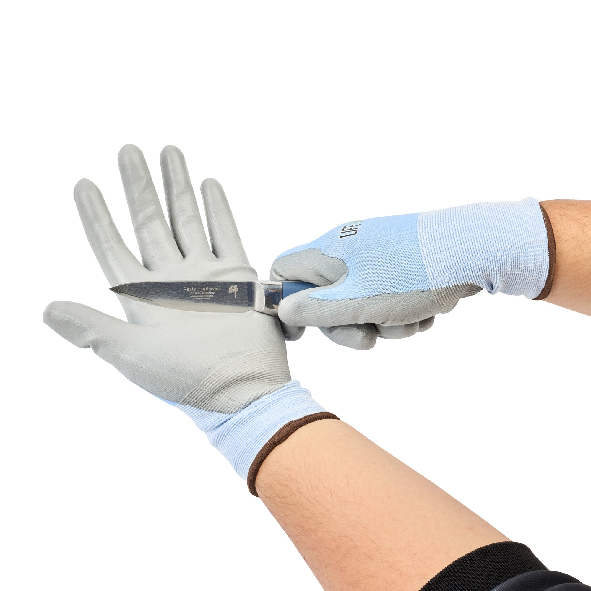 Life Protector Light Blue Diamond Blend Large Work Gloves - with Foam Polyurethane Palm Coating, Cut-Resistant - Pair - 1 count box