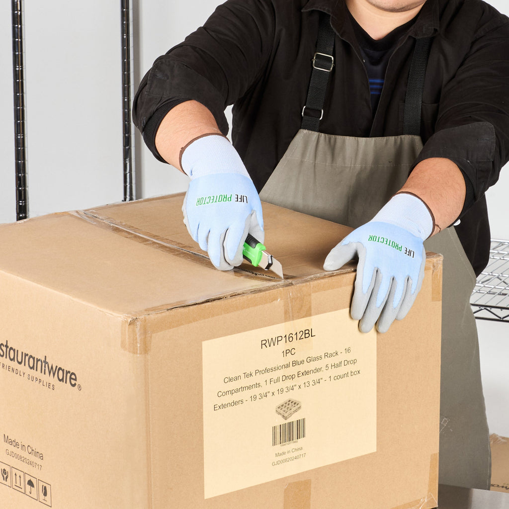 Life Protector Light Blue Diamond Blend Large Work Gloves - with Foam Polyurethane Palm Coating, Cut-Resistant - Pair - 10 count box