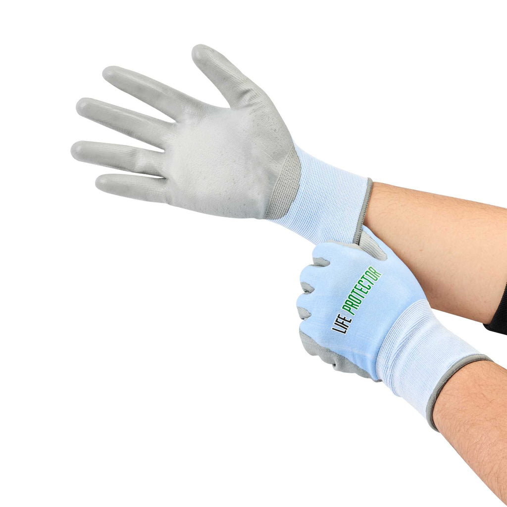 Life Protector Light Blue Diamond Blend Extra Large Work Gloves - with Foam Polyurethane Palm Coating, Cut-Resistant - Pair - 1 count box