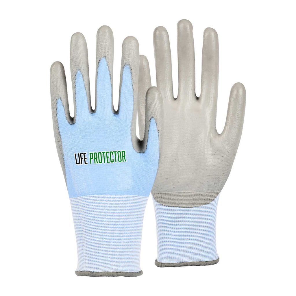 Life Protector Light Blue Diamond Blend Extra Large Work Gloves - with Foam Polyurethane Palm Coating, Cut-Resistant - Pair - 1 count box