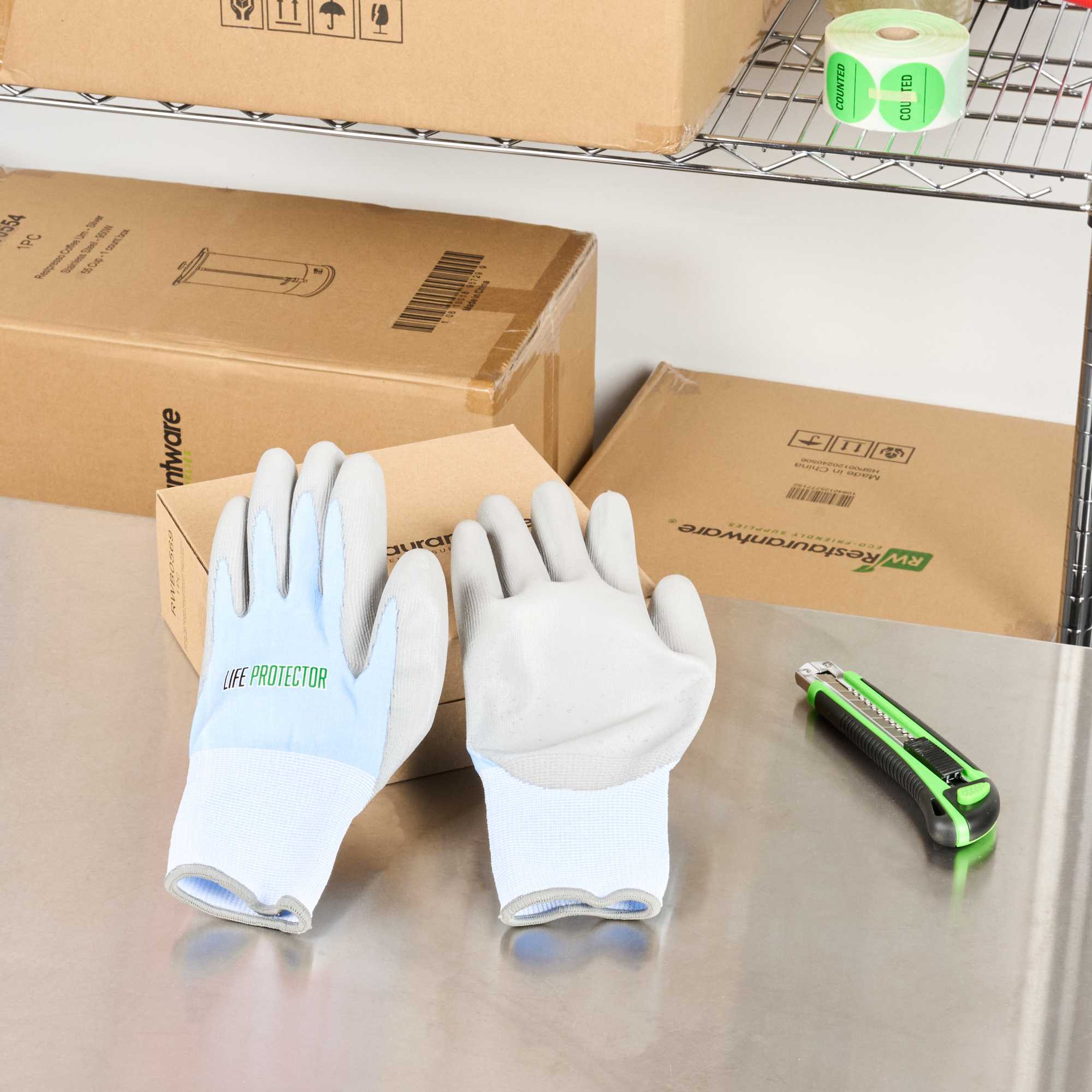 Life Protector Light Blue Diamond Blend Extra Large Work Gloves - with Foam Polyurethane Palm Coating, Cut-Resistant - Pair - 1 count box