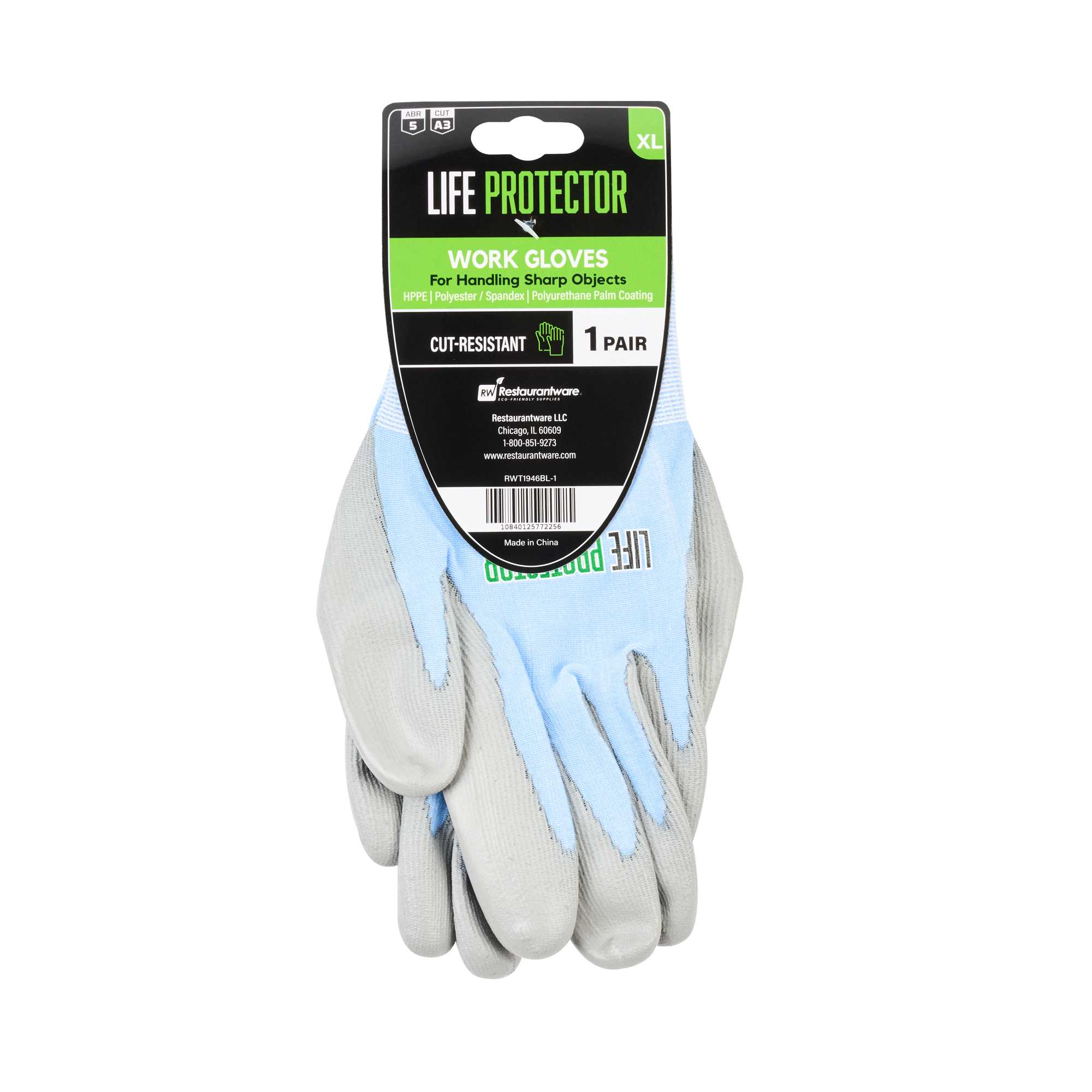 Life Protector Light Blue Diamond Blend Extra Large Work Gloves - with Foam Polyurethane Palm Coating, Cut-Resistant - Pair - 1 count box