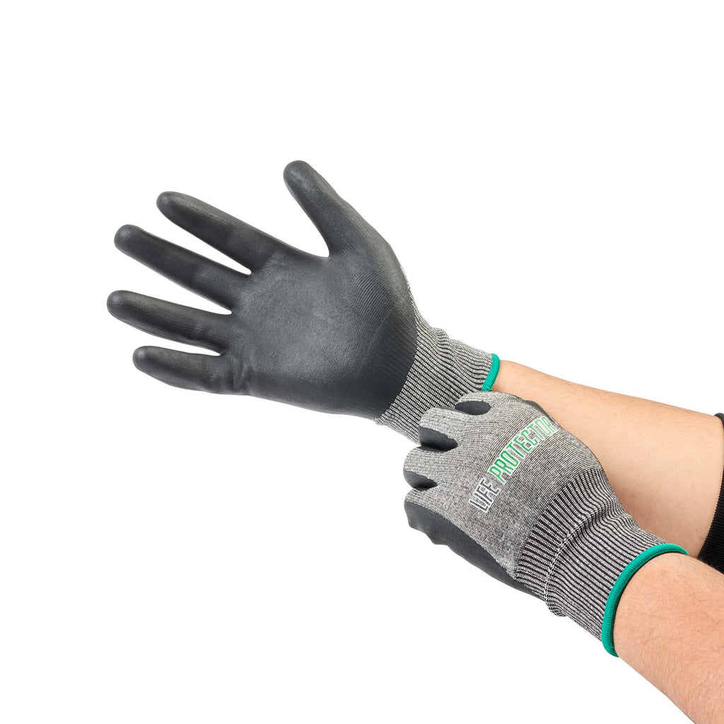 Life Protector Gray HPPE Polyester / Spandex Medium Work Gloves - Ultra-Thin Foam Nitrile Palm Coating, Cut-Resistant - Pair - 1 count box