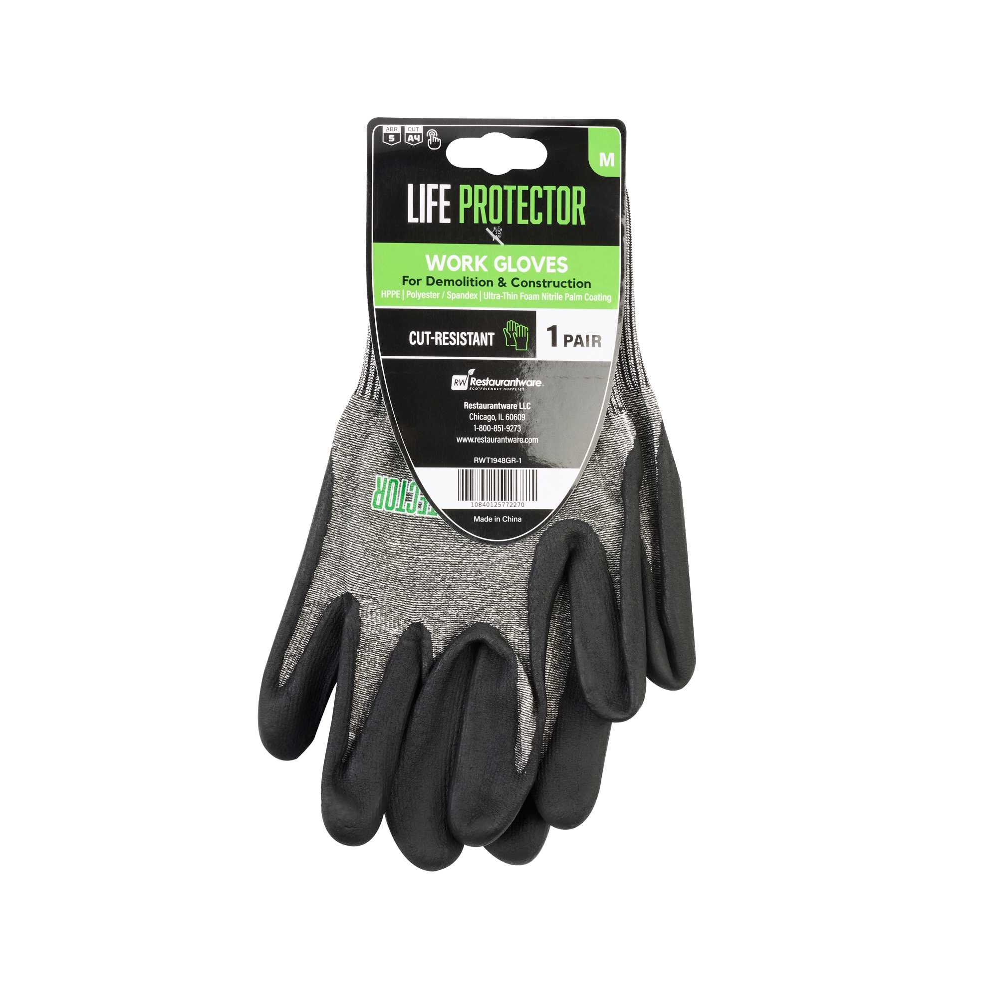 Life Protector Gray HPPE Polyester / Spandex Medium Work Gloves - Ultra-Thin Foam Nitrile Palm Coating, Cut-Resistant - Pair - 1 count box