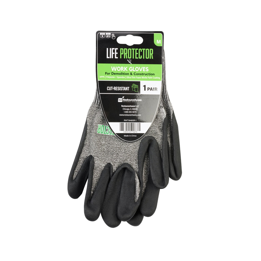 Life Protector Gray HPPE Polyester / Spandex Medium Work Gloves - Ultra-Thin Foam Nitrile Palm Coating, Cut-Resistant - Pair - 10 count box