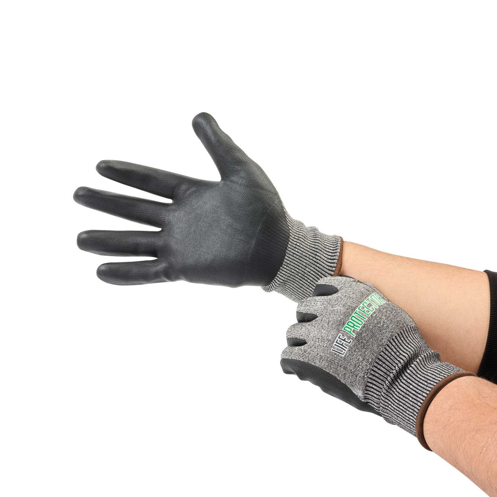Life Protector Gray HPPE Polyester / Spandex Large Work Gloves - Ultra-Thin Foam Nitrile Palm Coating, Cut-Resistant - Pair - 1 count box