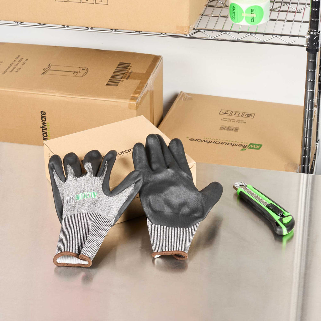 Life Protector Gray HPPE Polyester / Spandex Large Work Gloves - Ultra-Thin Foam Nitrile Palm Coating, Cut-Resistant - Pair - 1 count box