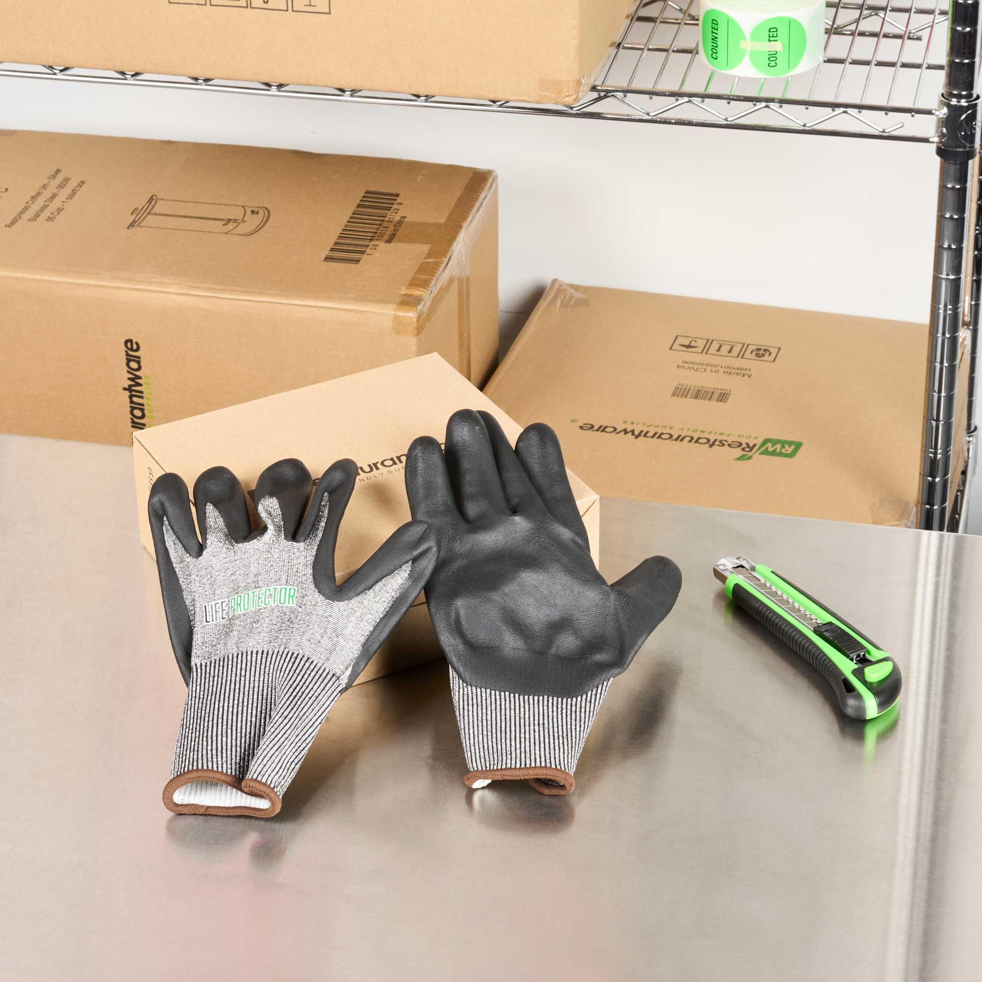 Life Protector Gray HPPE Polyester / Spandex Large Work Gloves - Ultra-Thin Foam Nitrile Palm Coating, Cut-Resistant - Pair - 1 count box