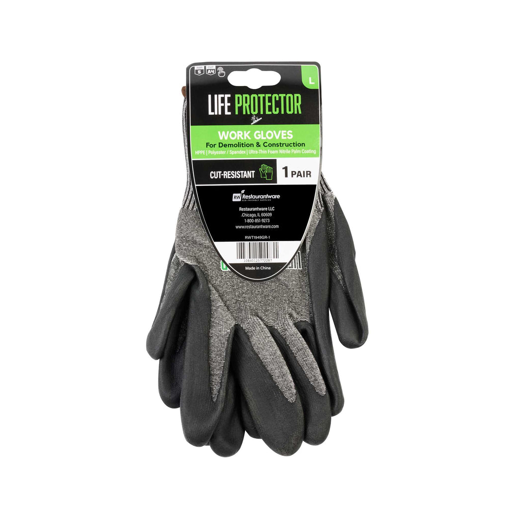 Life Protector Gray HPPE Polyester / Spandex Large Work Gloves - Ultra-Thin Foam Nitrile Palm Coating, Cut-Resistant - Pair - 1 count box