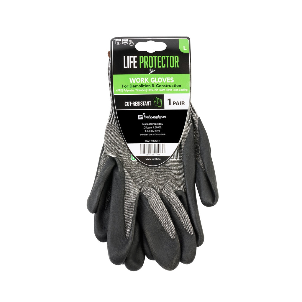 Life Protector Gray HPPE Polyester / Spandex Large Work Gloves - Ultra-Thin Foam Nitrile Palm Coating, Cut-Resistant - Pair - 10 count box