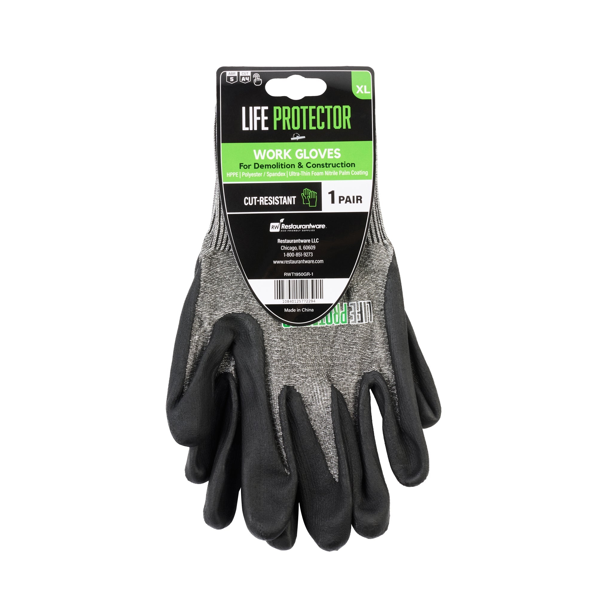 Life Protector Gray HPPE Polyester / Spandex Extra Large Work Gloves - with Foam Nitrile Palm Coating, Cut-Resistant - Pair - 1 count box