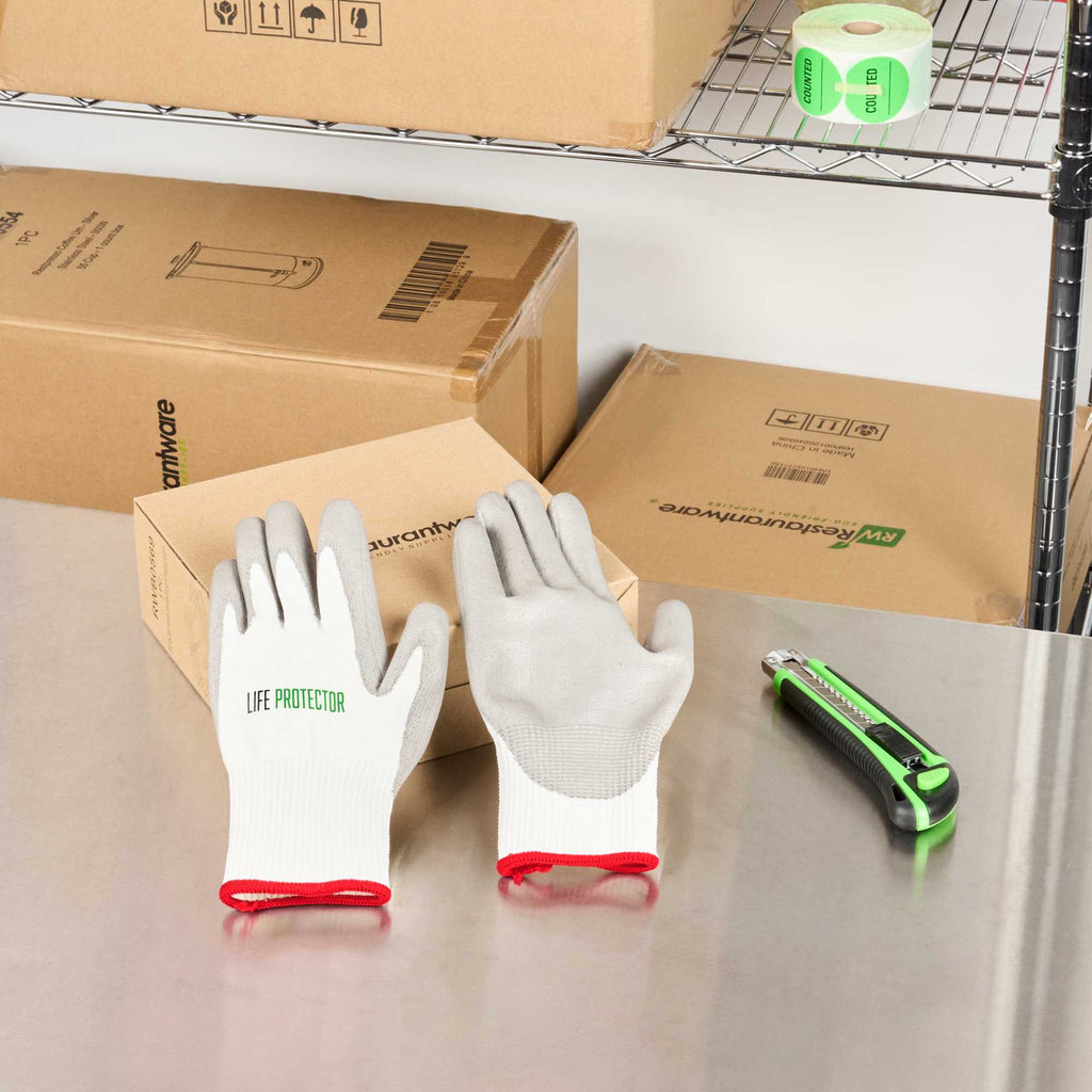 Life Protector White HPPE Polyester / Spandex Small Work Gloves - with Polyurethane Palm Coating, Cut-Resistant - Pair - 1 count box