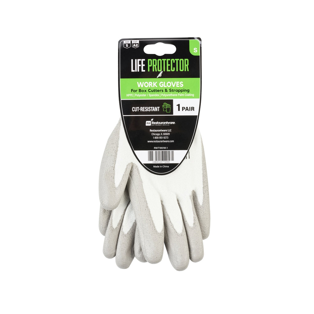 Life Protector White HPPE Polyester / Spandex Small Work Gloves - with Polyurethane Palm Coating, Cut-Resistant - Pair - 10 count box