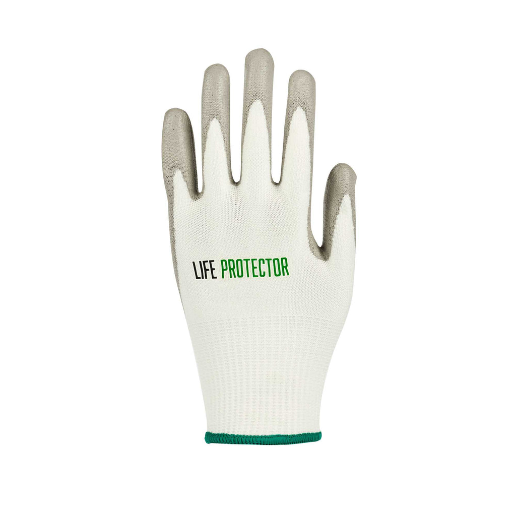 Life Protector White HPPE Polyester / Spandex Medium Work Gloves - with Polyurethane Palm Coating, Cut-Resistant - Pair - 1 count box