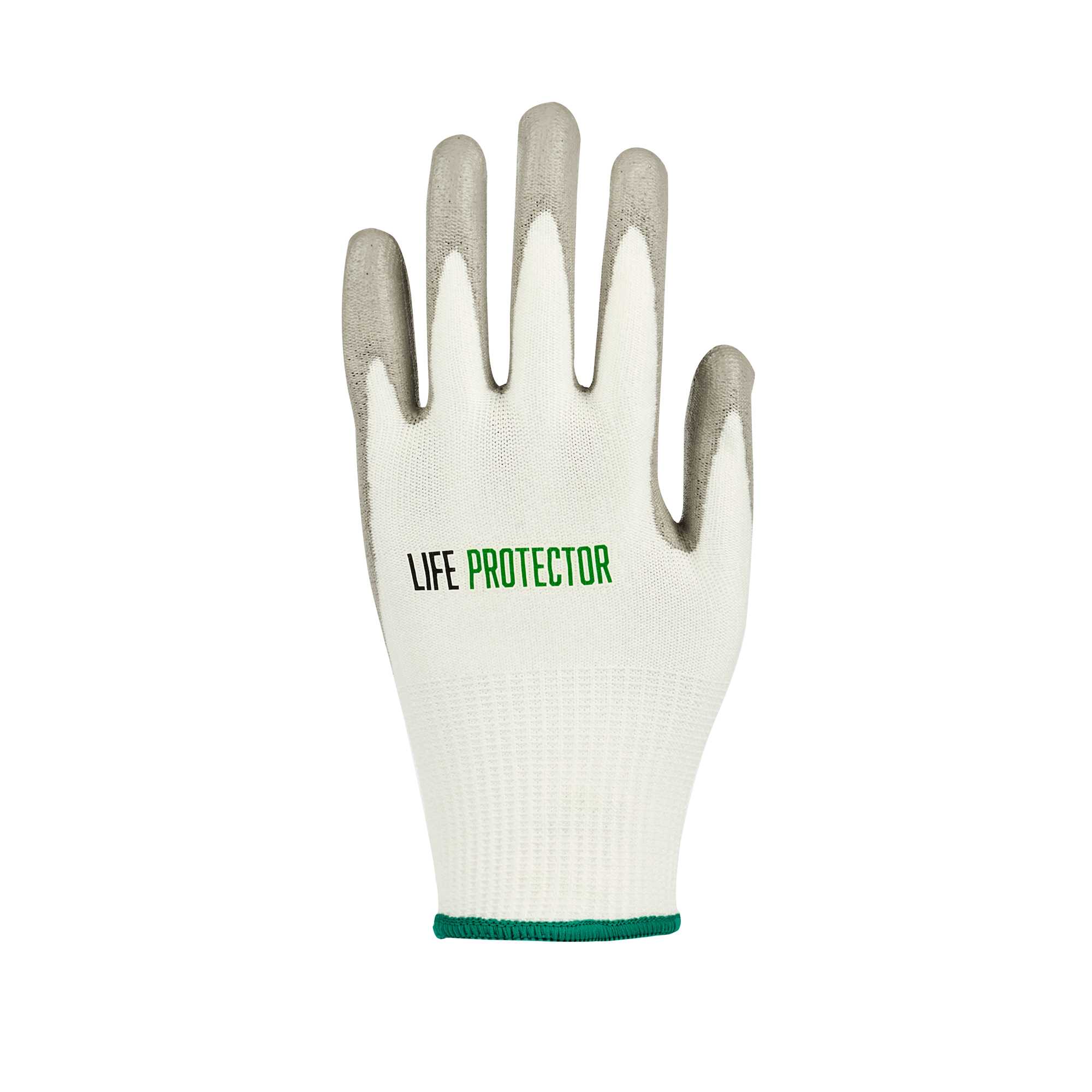 Life Protector White HPPE Polyester / Spandex Medium Work Gloves - with Polyurethane Palm Coating, Cut-Resistant - Pair - 1 count box