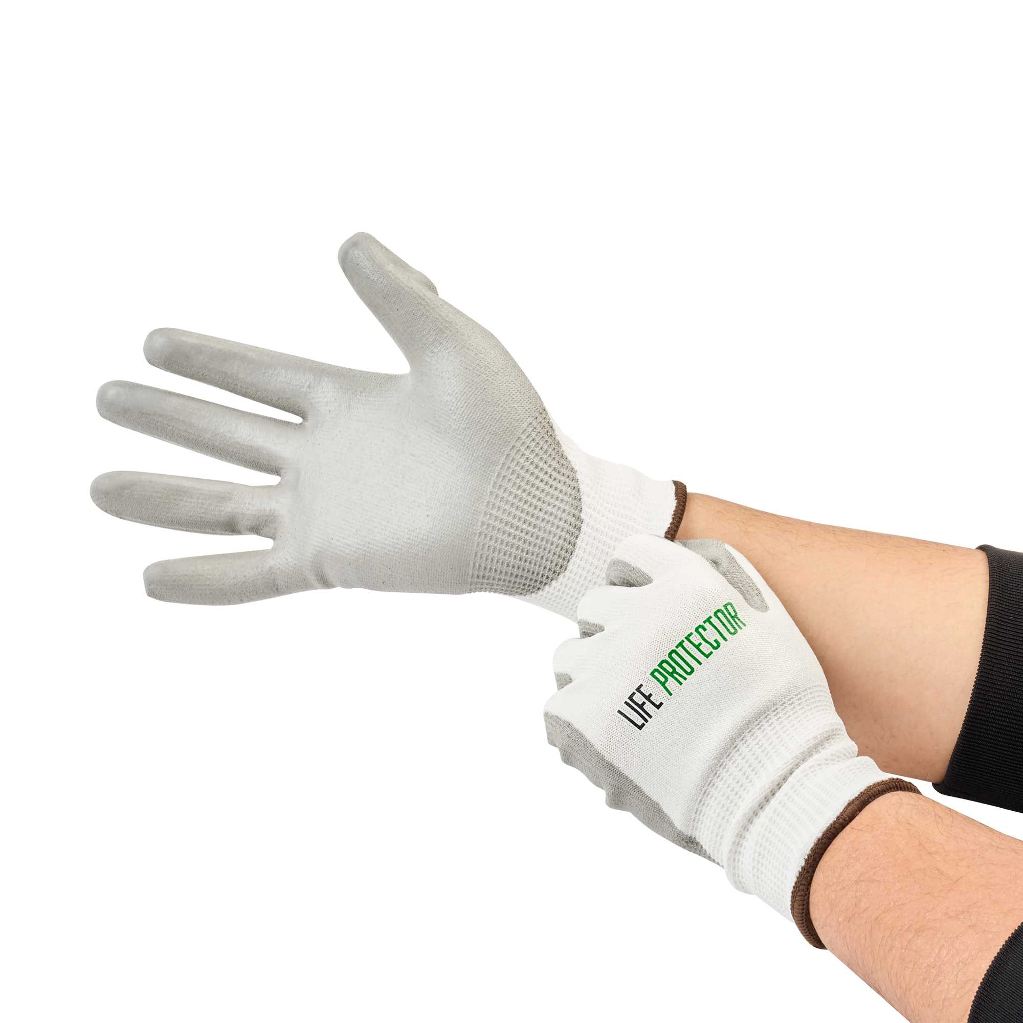Life Protector White HPPE Polyester / Spandex Large Work Gloves - with Polyurethane Palm Coating, Cut-Resistant - Pair - 1 count box