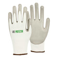 Life Protector White HPPE Polyester / Spandex Large Work Gloves - with Polyurethane Palm Coating, Cut-Resistant - Pair - 1 count box