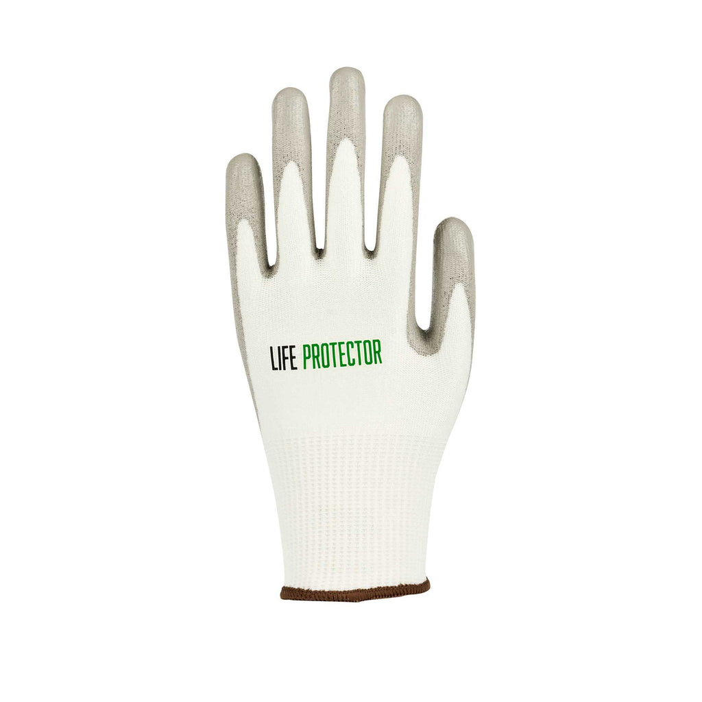 Life Protector White HPPE Polyester / Spandex Large Work Gloves - with Polyurethane Palm Coating, Cut-Resistant - Pair - 1 count box