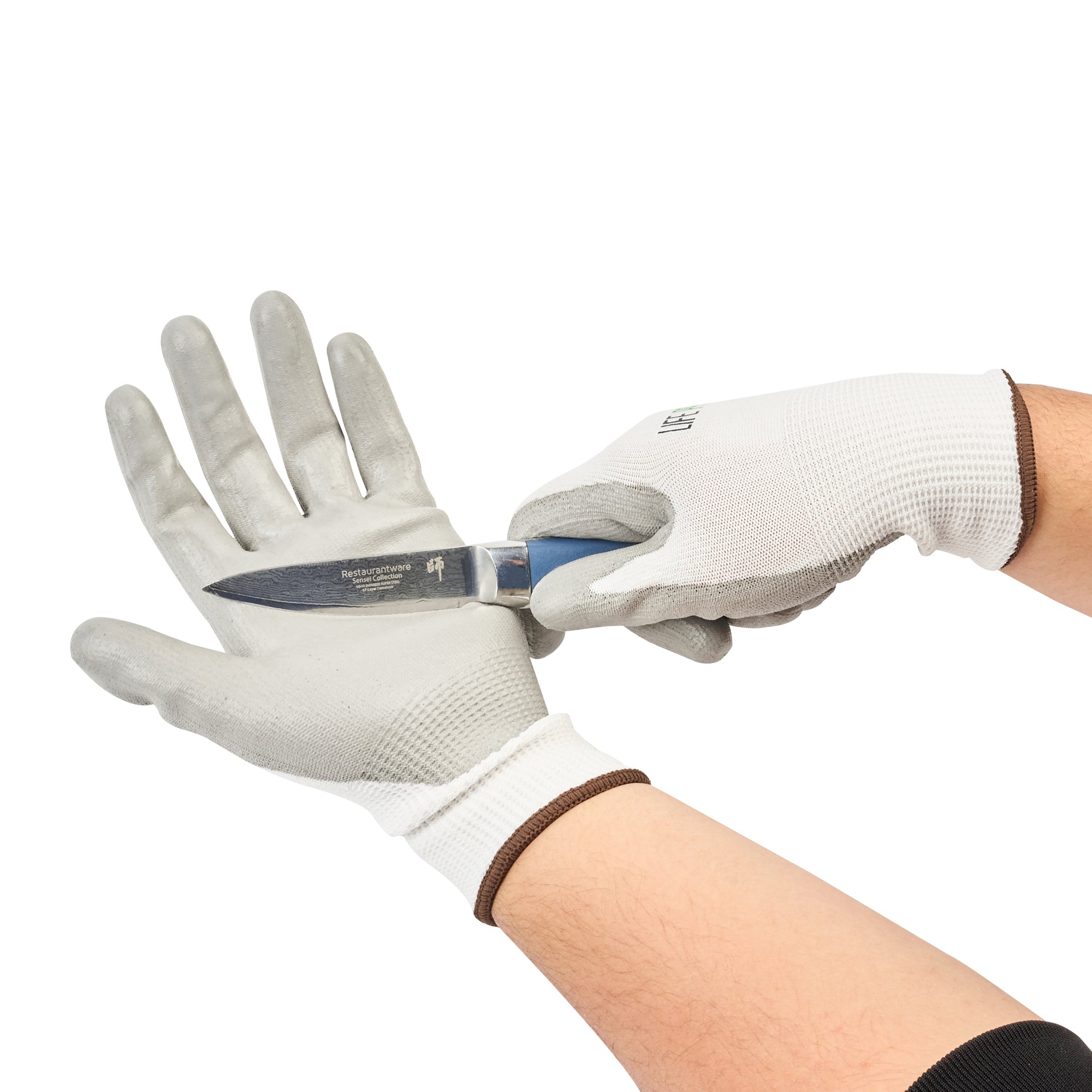 Life Protector White HPPE Polyester / Spandex Large Work Gloves - with Polyurethane Palm Coating, Cut-Resistant - Pair - 10 count box