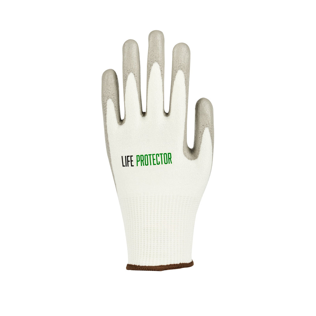Life Protector White HPPE Polyester / Spandex Large Work Gloves - with Polyurethane Palm Coating, Cut-Resistant - Pair - 10 count box