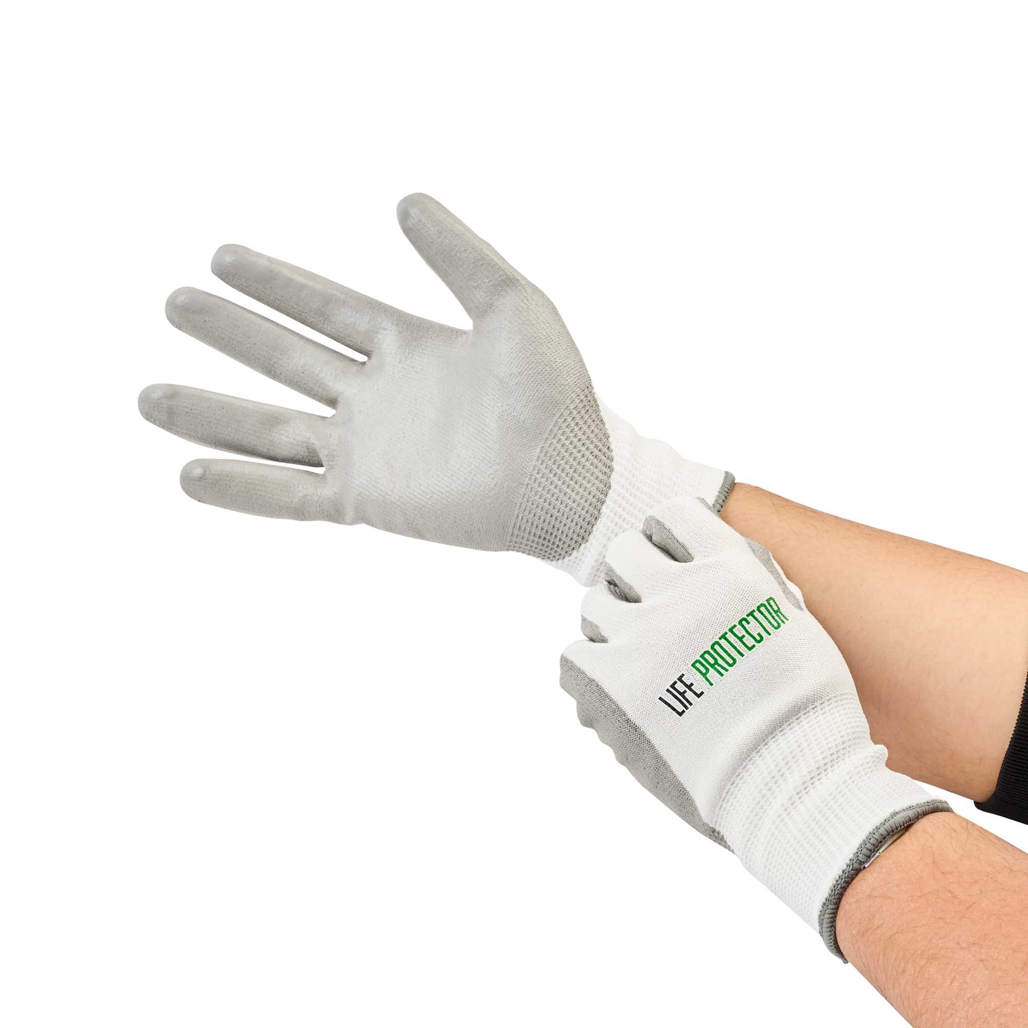Life Protector White HPPE Polyester / Spandex Extra Large Work Gloves - with Polyurethane Palm Coating, Cut-Resistant - Pair - 1 count box