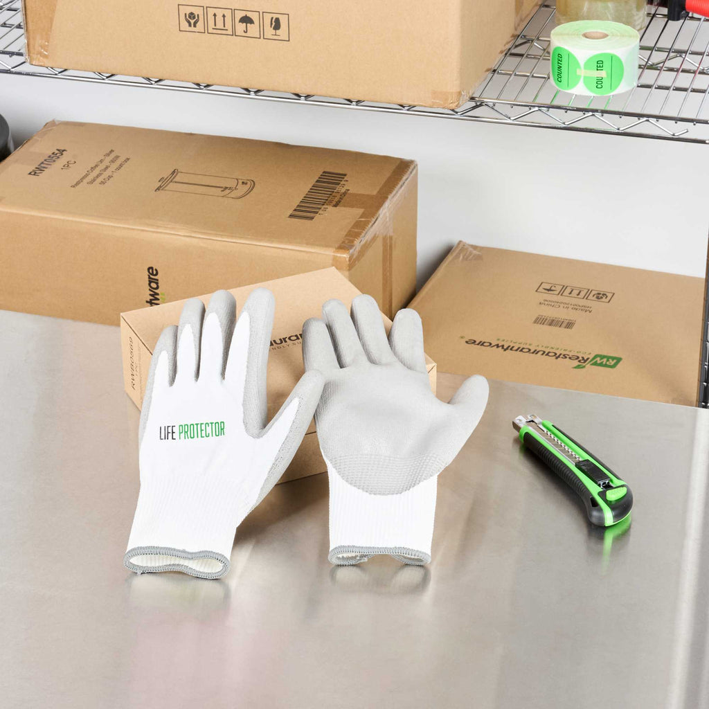Life Protector White HPPE Polyester / Spandex Extra Large Work Gloves - with Polyurethane Palm Coating, Cut-Resistant - Pair - 1 count box
