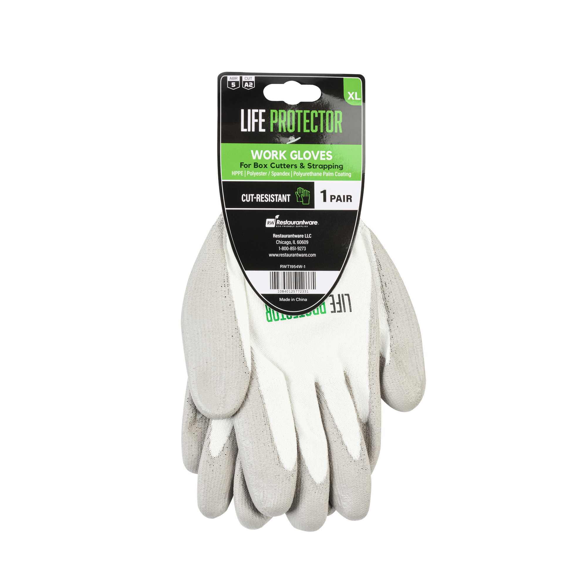 Life Protector White HPPE Polyester / Spandex Extra Large Work Gloves - with Polyurethane Palm Coating, Cut-Resistant - Pair - 1 count box