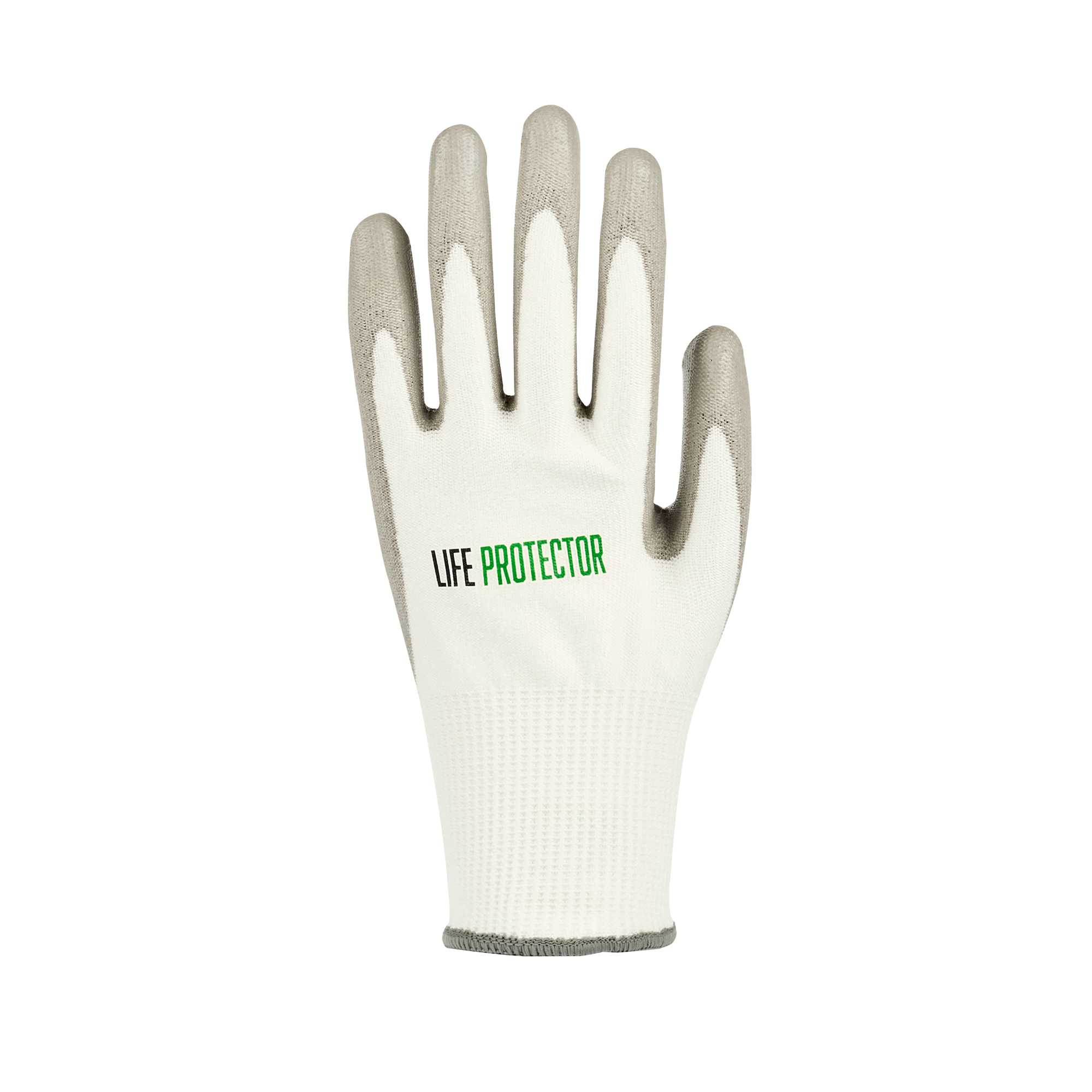 Life Protector White HPPE Polyester / Spandex Extra Large Work Gloves - with Polyurethane Palm Coating, Cut-Resistant - Pair - 1 count box