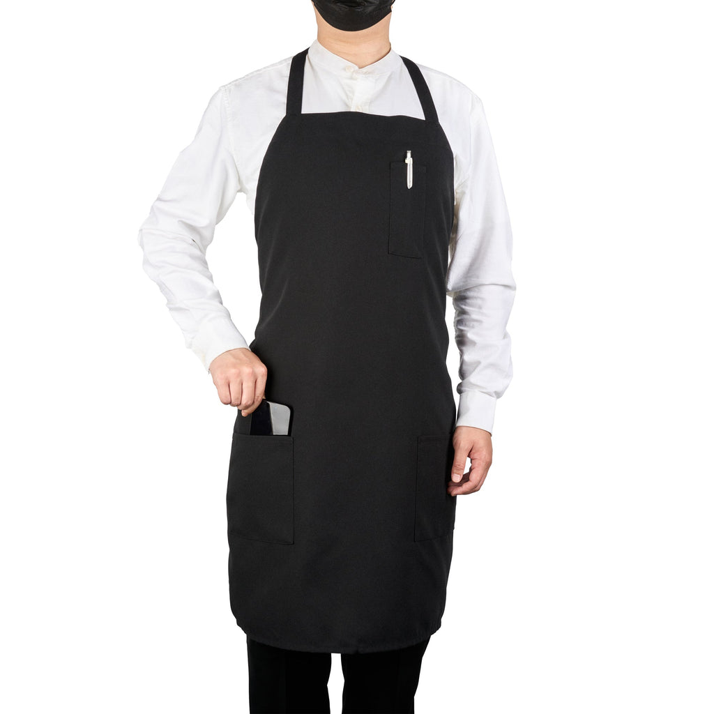 Chef 101 Black Standard Bib Apron - with 3 Pockets - 32 1/2'' x 27 1/2'' - 1 count box