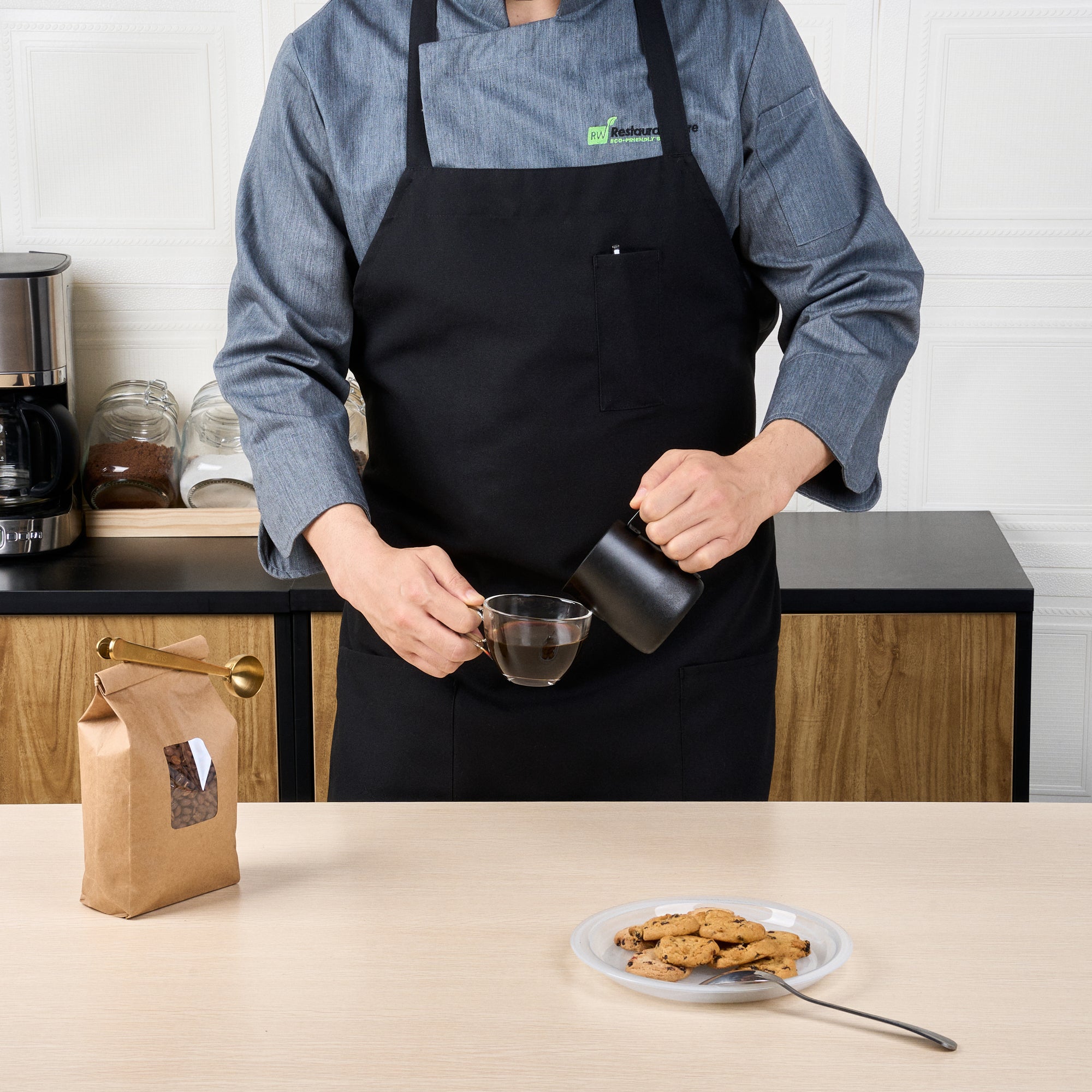 Chef 101 Black Standard Bib Apron - with 3 Pockets - 32 1/2'' x 27 1/2'' - 1 count box