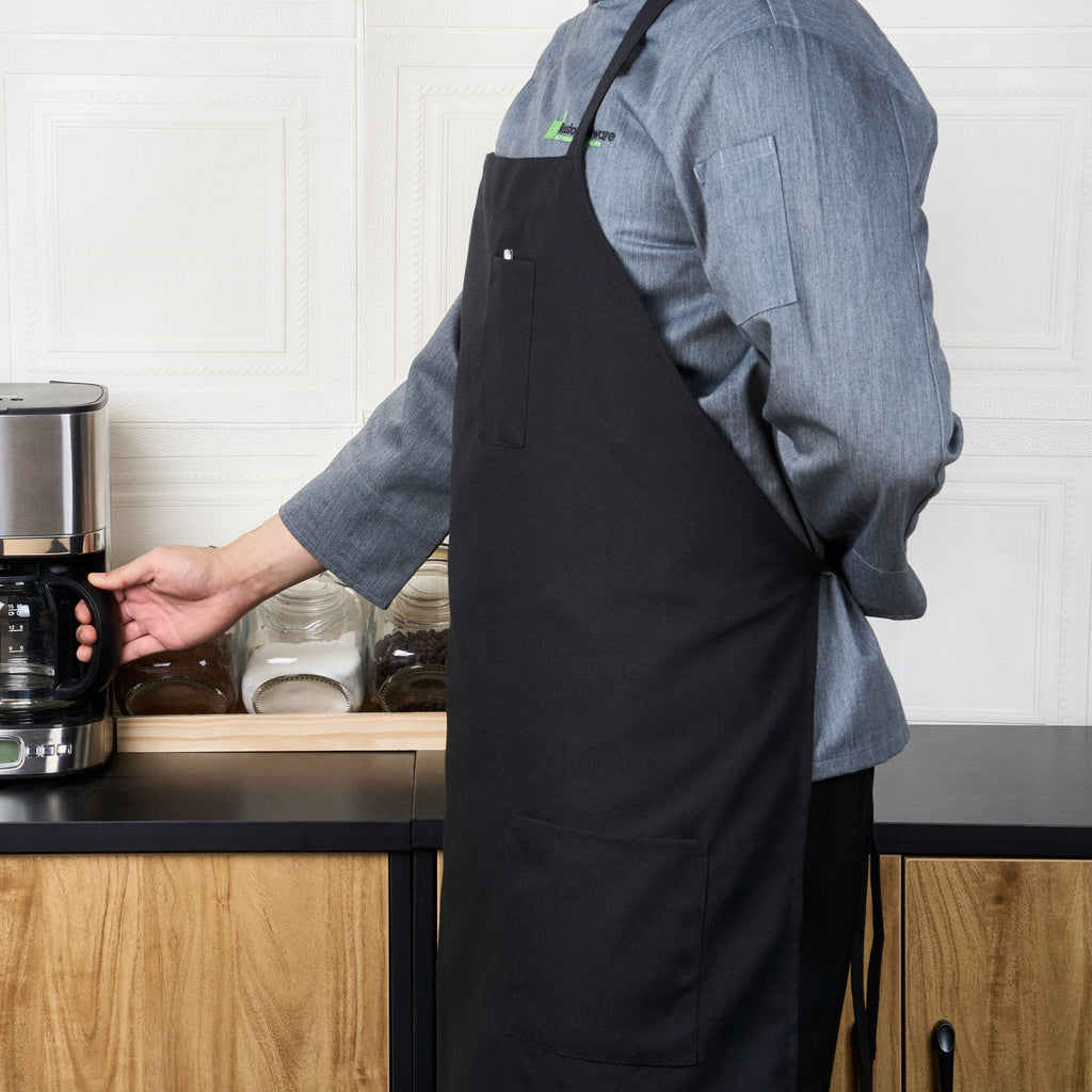 Chef 101 Black Standard Bib Apron - with 3 Pockets - 32 1/2'' x 27 1/2'' - 100 count box
