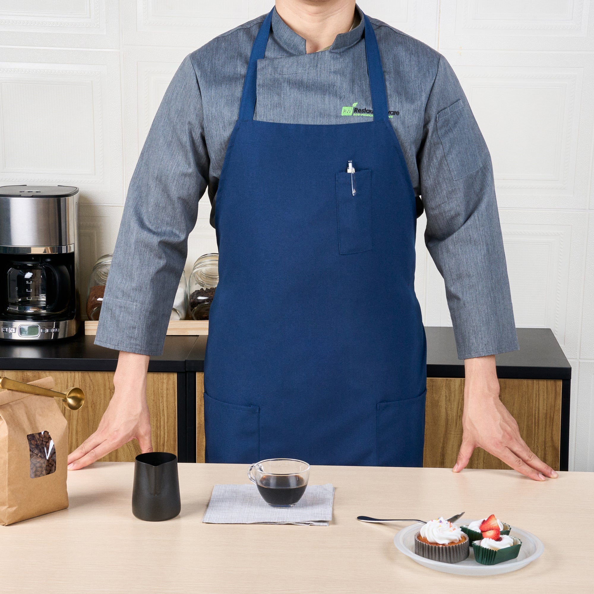 Chef 101 Blue Standard Bib Apron - with 3 Pockets - 32 1/2'' x 27 1/2'' - 100 count box