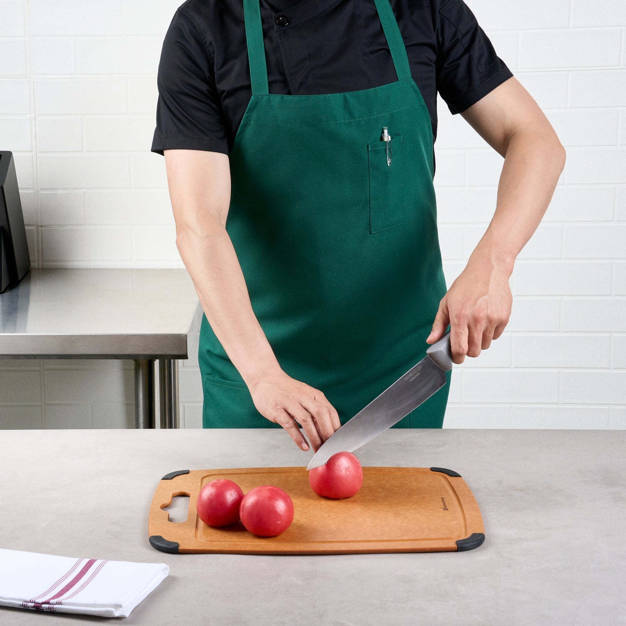 Chef 101 Green Standard Bib Apron - with 3 Pockets - 32 1/2'' x 27 1/2'' - 1 count box