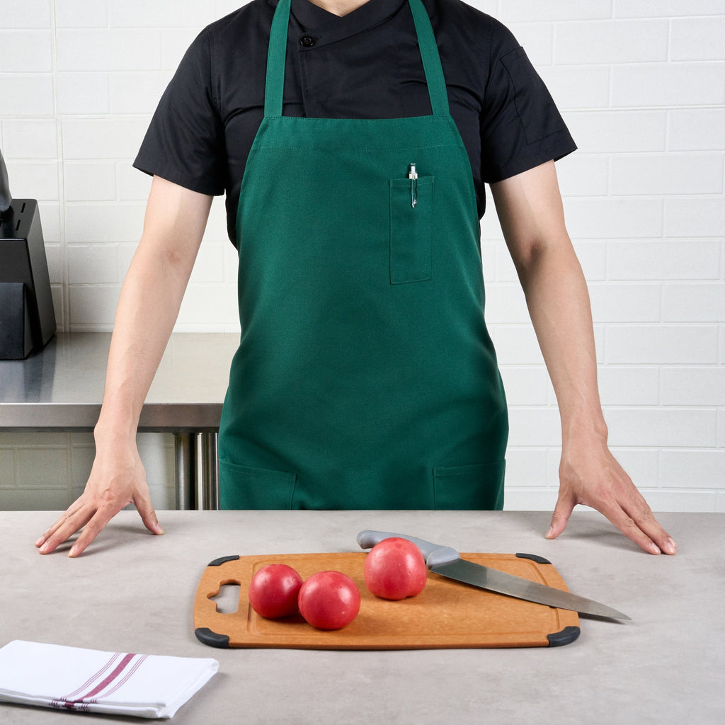 Chef 101 Green Standard Bib Apron - with 3 Pockets - 32 1/2'' x 27 1/2'' - 100 count box