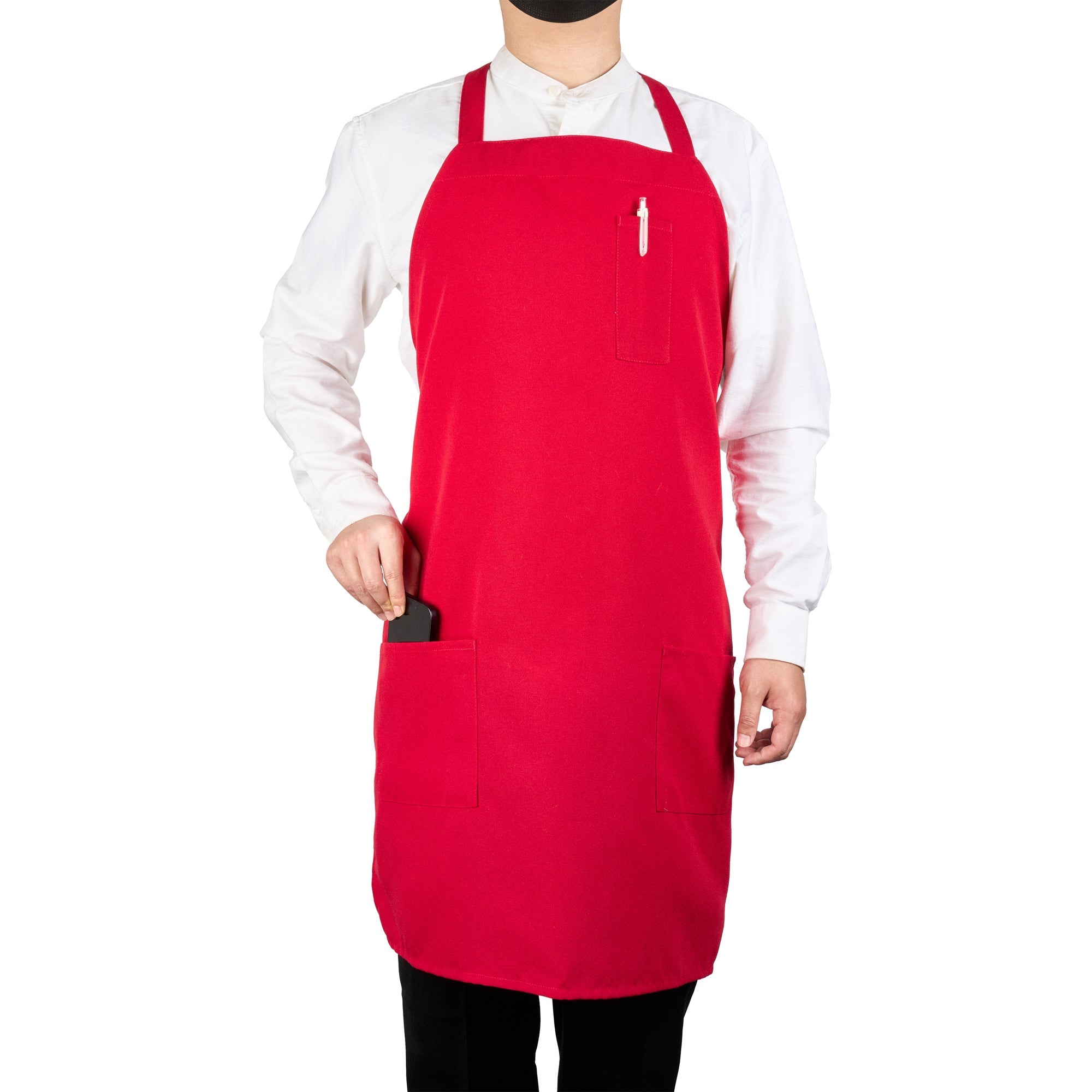 Chef 101 Red Standard Bib Apron - with 3 Pockets - 32 1/2'' x 27 1/2'' - 1 count box