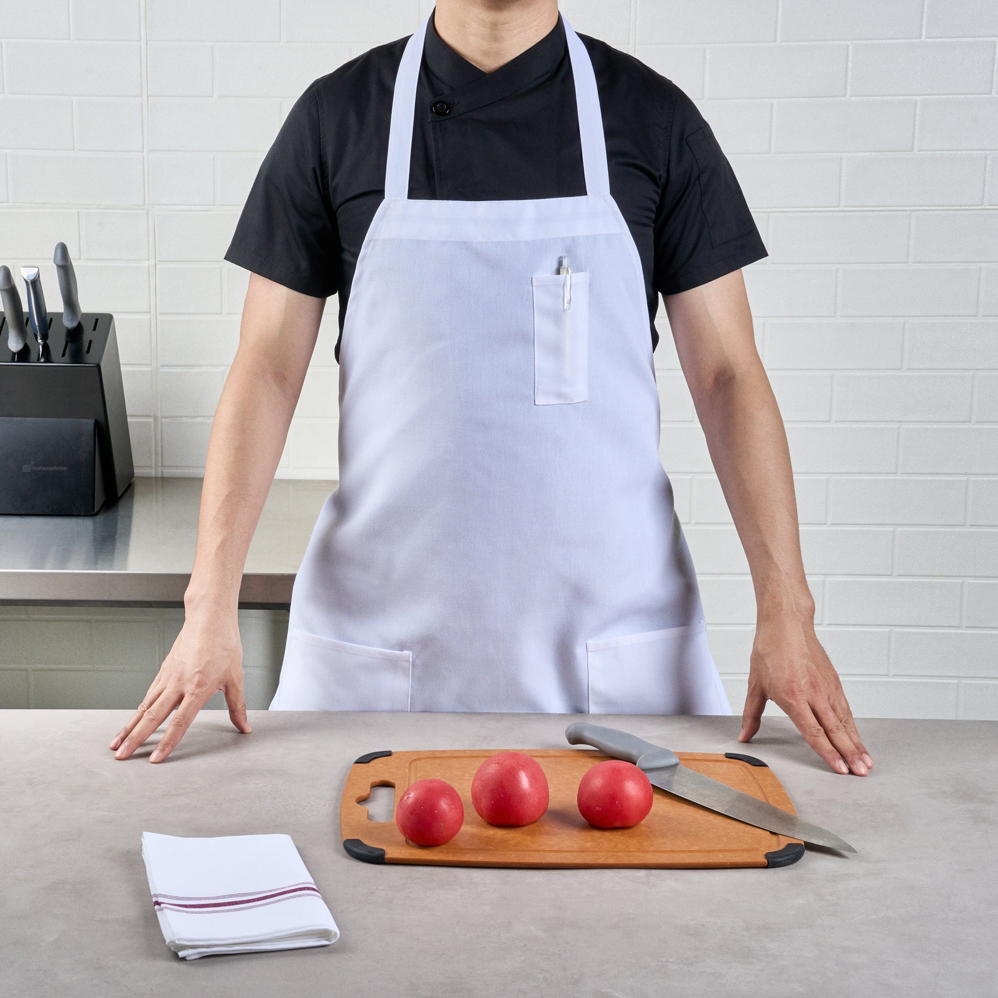 Chef 101 White Standard Bib Apron - with 3 Pockets - 32 1/2'' x 27 1/2'' - 1 count box
