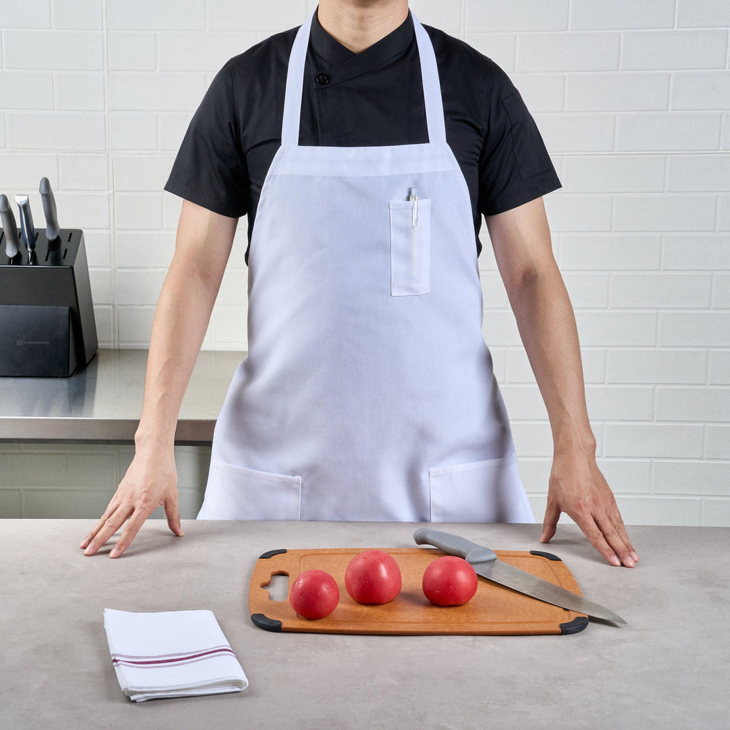 Chef 101 White Standard Bib Apron - with 3 Pockets - 32 1/2'' x 27 1/2'' - 100 count box