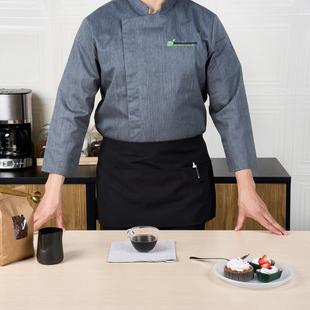 Chef 101 Black Standard Waist Apron - with 3 Pockets - 24" x 12" - 1 count box