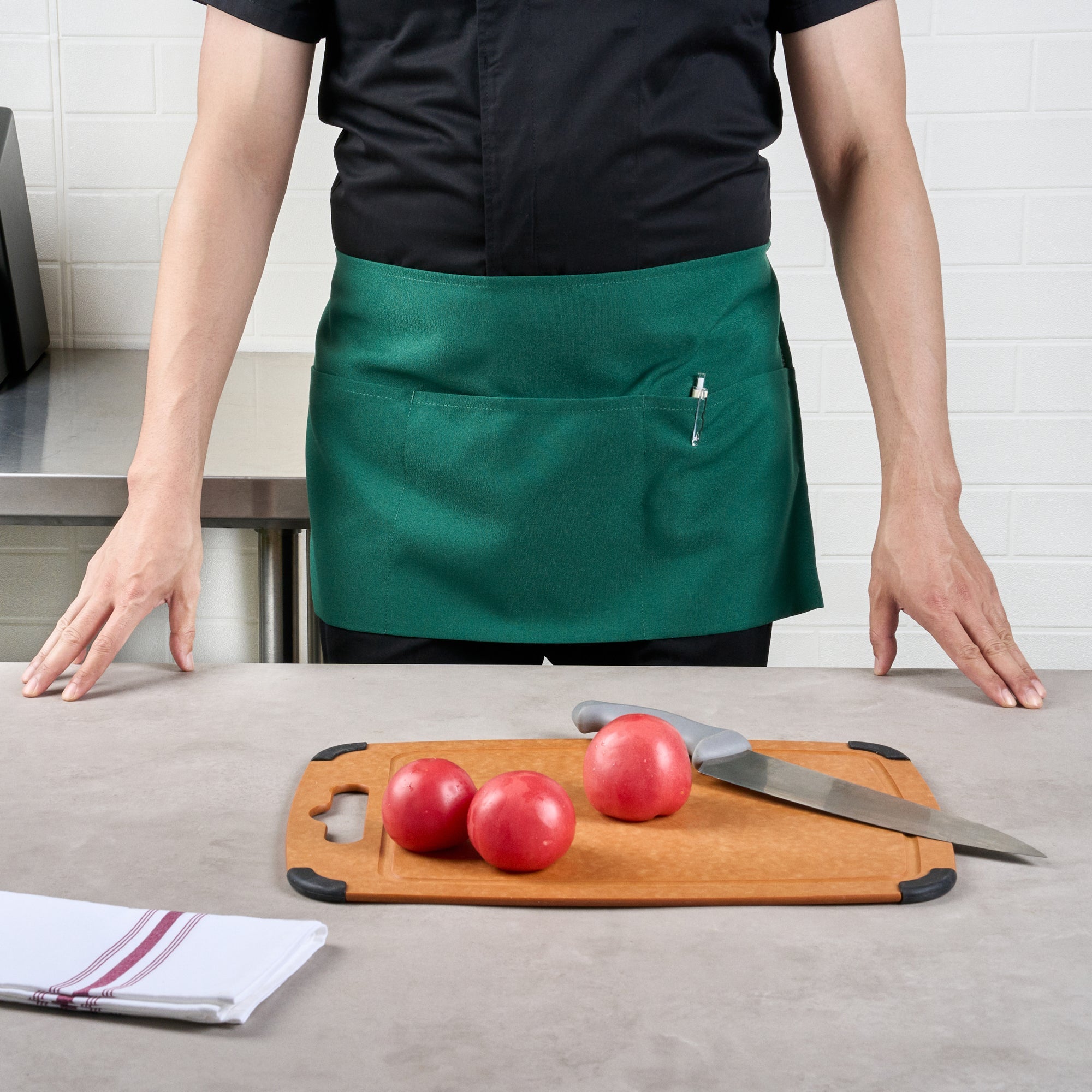 Chef 101 Green Standard Waist Apron - with 3 Pockets - 24" x 12" - 1 count box