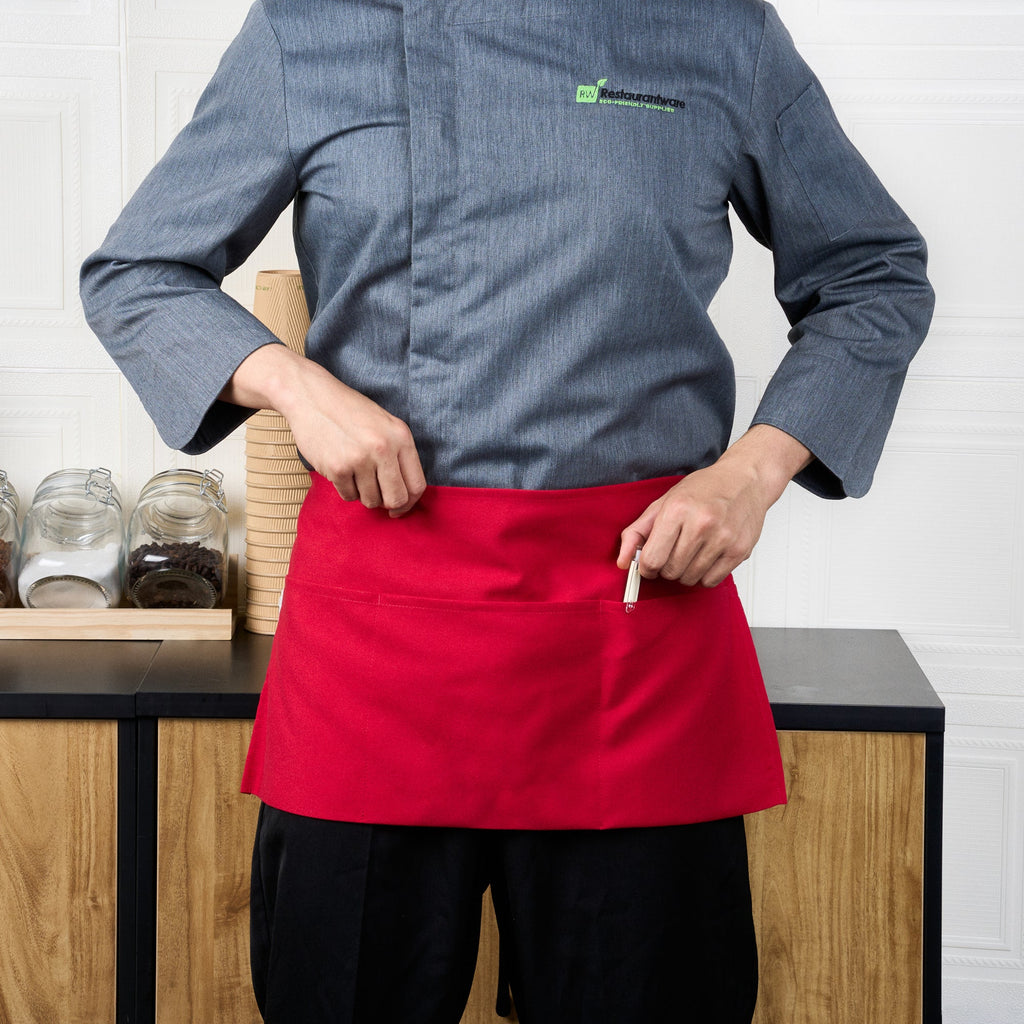 Chef 101 Red Standard Waist Apron - with 3 Pockets - 24" x 12" - 1 count box