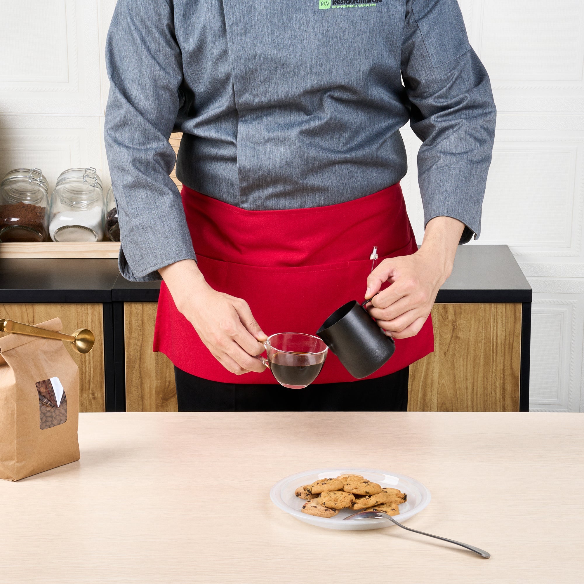 Chef 101 Red Standard Waist Apron - with 3 Pockets - 24" x 12" - 1 count box