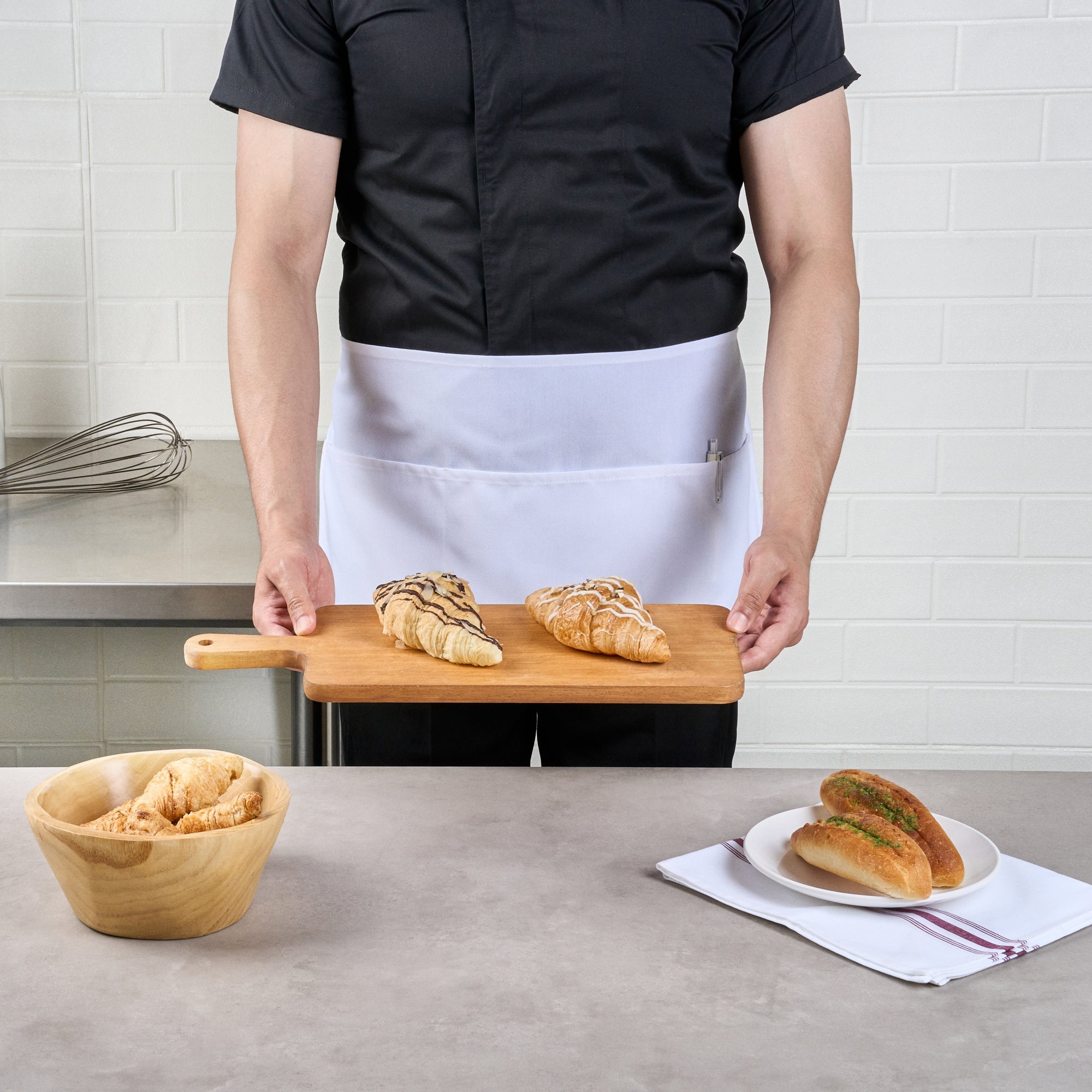 Chef 101 White Standard Waist Apron - with 3 Pockets - 24" x 12" - 100 count box