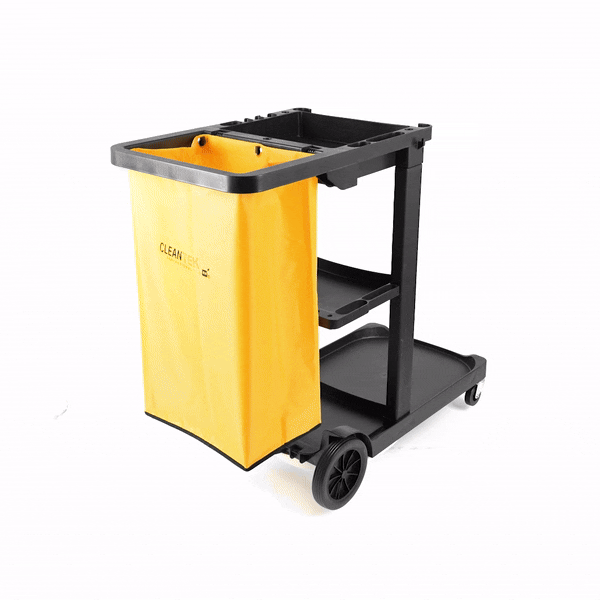 Clean Tek Professional Black 3-Shelf Janitor Cart - 18 gal Bag - 44" x 18 1/2" x 37 3/4" - 1 count box