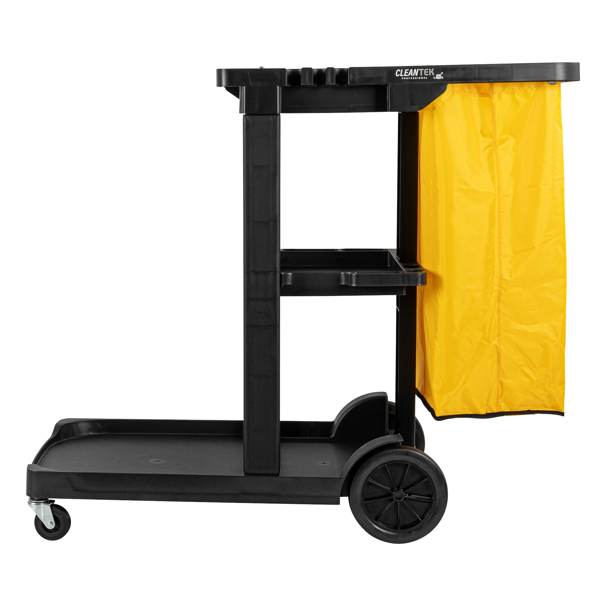 Clean Tek Professional Black 3-Shelf Janitor Cart - 18 gal Bag - 44" x 18 1/2" x 37 3/4" - 1 count box