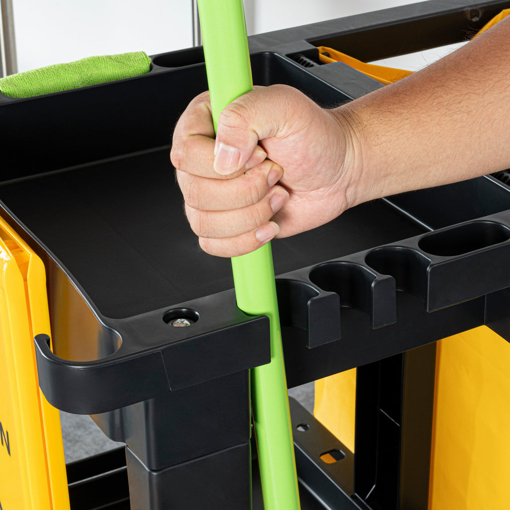 Clean Tek Professional Black 3-Shelf Janitor Cart - 18 gal Bag - 44" x 18 1/2" x 37 3/4" - 1 count box